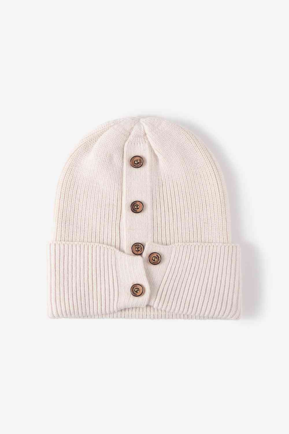 CHIC HATZ Button Detail Rib-Knit Hat Cuff Beanie