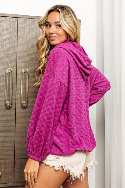 BiBi Brushed Checker Drawstring Long Sleeve Hoodie *
