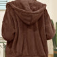 Drawstring Zip Up Hooded Plush Jacket