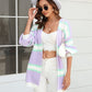 Sophia & Grace Color Block Ribbed Dropped Shoulder Open Front Cardigan