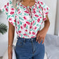 Floral Tie Neck Flutter Sleeve Blouse