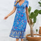 Printed Surplice Short Sleeve Dress