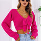 Bow V-Neck Long Sleeve Cropped Sweater