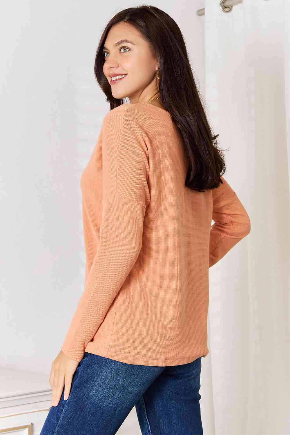 Basic Bae Half Button Long Sleeve Top *