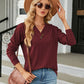 Full Size Decorative Button V-Neck Long Sleeve T-Shirt