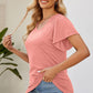 Smocked Round Neck Flutter Sleeve T-Shirt