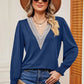 Lace Detail V-Neck Lantern Sleeve T-Shirt