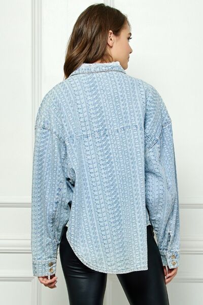 Veveret Button Up Dropped Shoulder Denim Top *