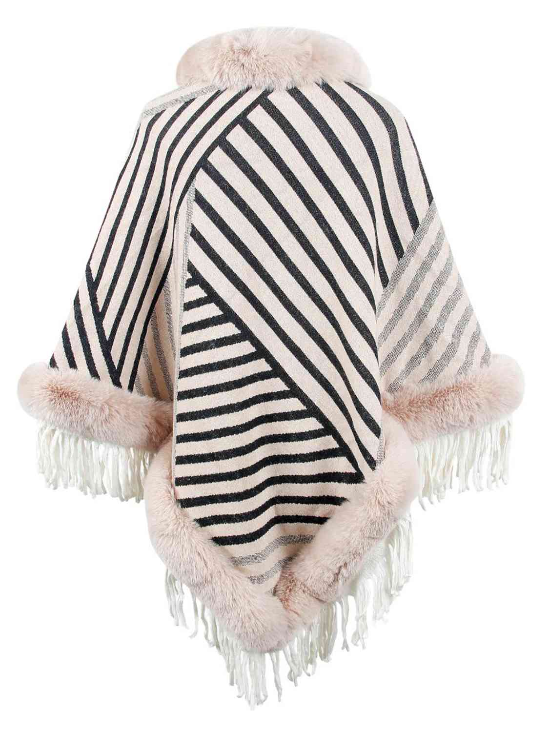 Contrasting Beauty One Size Striped Fringe Hem Poncho