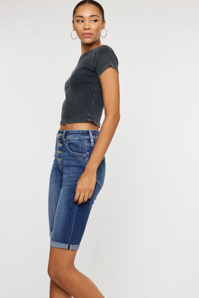Kancan Full Size Cat's Whiskers Button Fly Denim Shorts *
