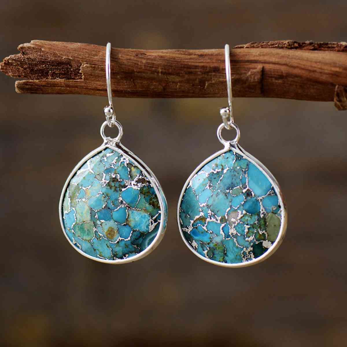 Natural Stone Teardrop Silver Earrings