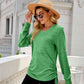 Full Size Drawstring V-Neck Long Sleeve T-Shirt