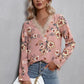 Printed V-Neck Long Sleeve Blouse