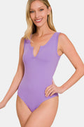 Zenana Microfiber Notched Sleeveless Bodysuit *