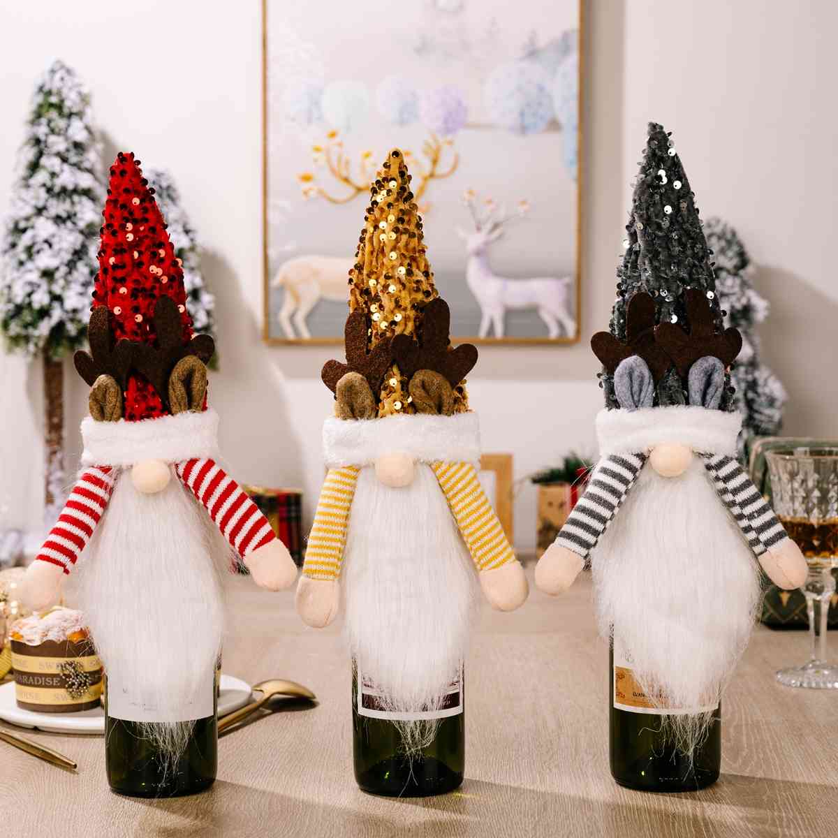 Sequin Pointed Hat Christmas Wine Bottle Cover