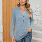 Full Size Notched Neck Long Sleeve T-Shirt