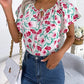 Floral Tie Neck Flutter Sleeve Blouse