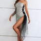 Women's Lucetta Zebra Print Rhinestone Slit Single Shoulder Dress