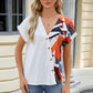 Printed Surplice Short Sleeve Blouse