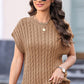 Cable-Knit Round Neck Cap Sleeve Sweater