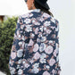 Floral Print Navy Mock Neck Button Front Shirt