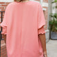 Full Size Round Neck Smocked Lantern Sleeve Blouse