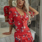 EillyBazar Floral Tie Front Mini Bodycon Dress