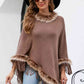 Country Rustic One Size Faux Fur Trim Fringed Poncho