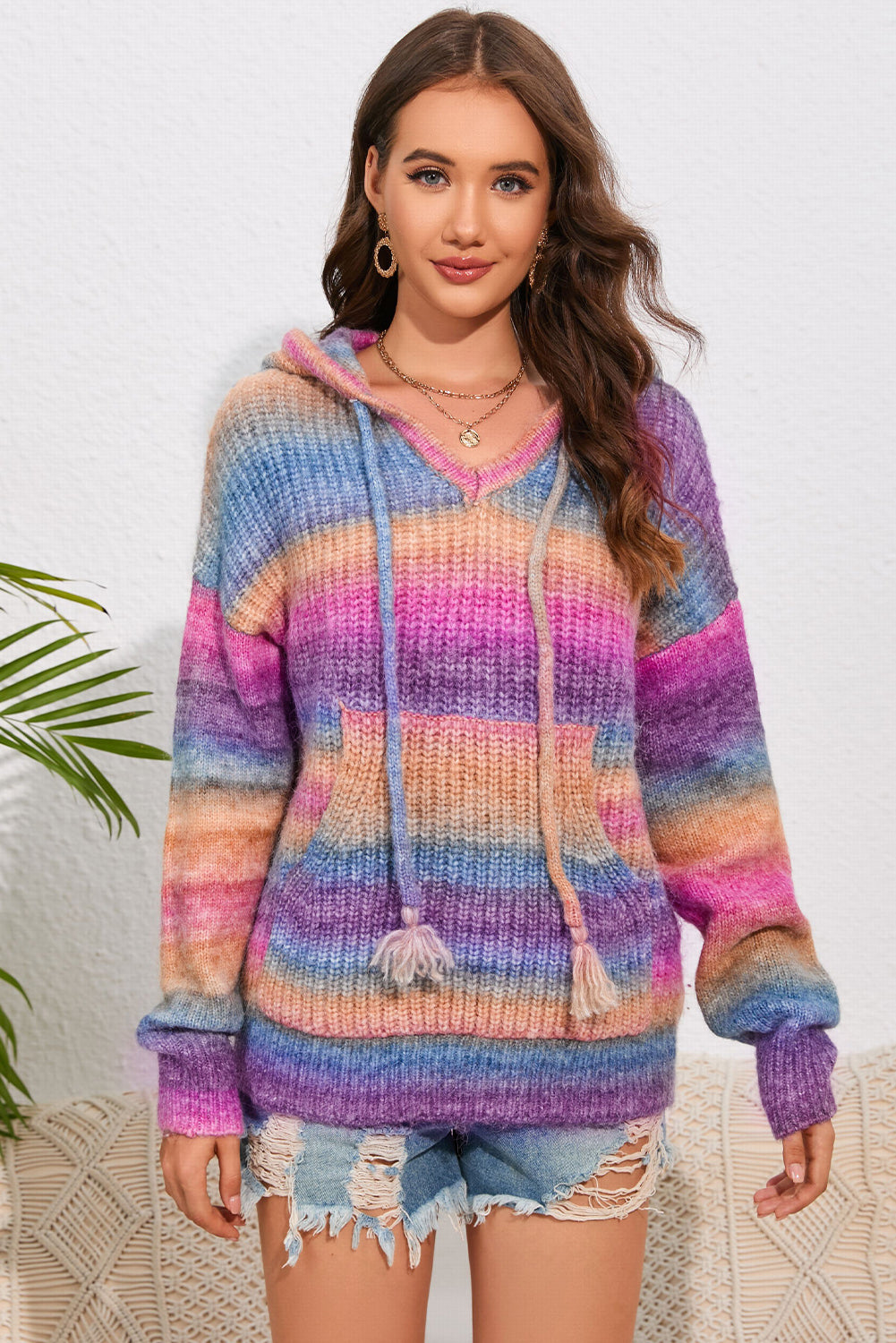 TrendiStyles Multicolor Dropped Shoulder Hooded Sweater 🦋