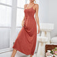 Brick Red Scoop Neck Spaghetti Strap Night Dress