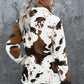 Full Size Cow Theme Quarter-Zip Long Sleeve Teddy Sweatshirt