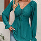 Malibu Dreams Beauteous Full Size Tie Front V-Neck Puff Sleeve Blouse