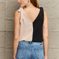 AMIEE LEAH Contrast Color V-Neck Tie Shoulder Tank Top
