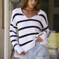 Full Size Striped Collared Neck Slit Sweater