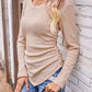 Textured Ruched V-Neck Long Sleeve T-Shirt