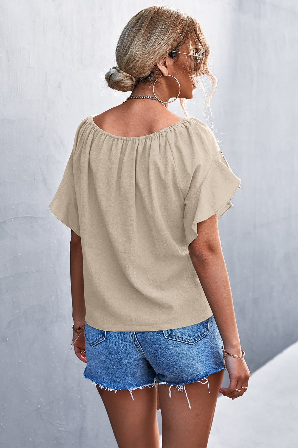 Women's Flutter Sleeve Tie-Front Blouse