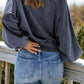 Full Size Quarter-Snap Collared Lantern Sleeve Sweatshirt
