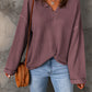 Full Size Notched Neck Drop Shoulder Blouse
