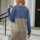 Full Size Color Block Round Neck Long Sleeve Slit T-Shirt
