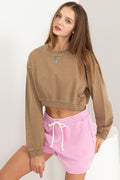 HYFVE Round Neck Long Sleeve Cropped Sweatshirt *