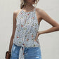 GeometricFashion Leopard Floral Halter Tie Front Top