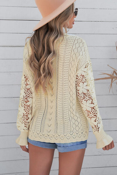 Isabella Openwork Lantern Sleeve Dropped Shoulder Sweater