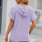Eyelet Drawstring Hooded Short Sleeve Blouse
