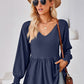 Full Size V-Neck Lantern Sleeve Blouse