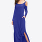 Women's Full Size Valencia Cold-Shoulder Split Dress with Pockets