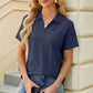 Pocketed Johnny Collar Short Sleeve Blouse