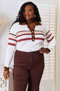 Basic Bae Striped Collared Neck Rib-Knit Top *