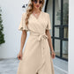 Full Size Tie Waist Flutter Sleeve Surplice Dress
