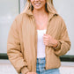 Zip Up Collared Neck Coat with Pockets