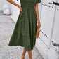 Smocked Round Neck Short Sleeve Midi Dress